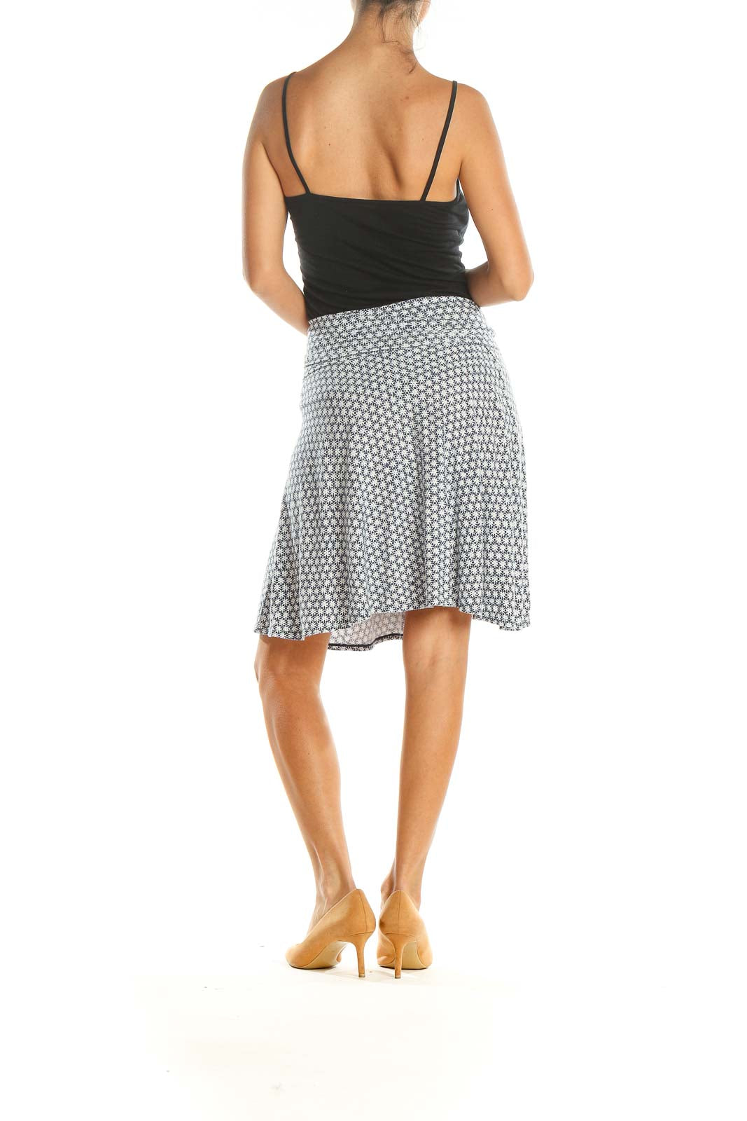 White Printed Casual A-Line Skirt