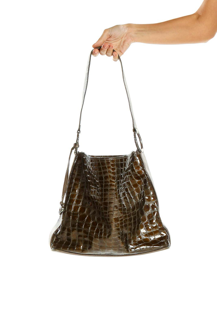 Brown Textured Animal Print Bag