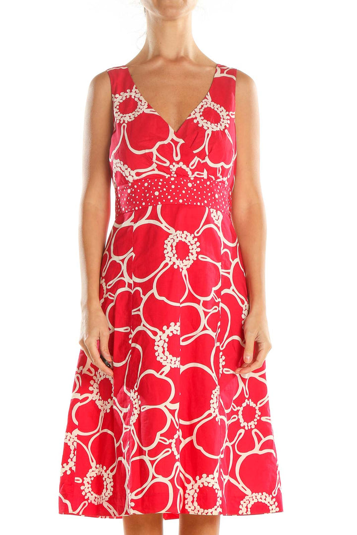 Red Floral Print Retro A-Line Dress