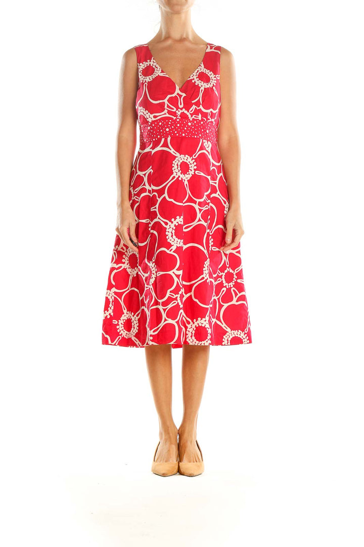 Red Floral Print Retro A-Line Dress