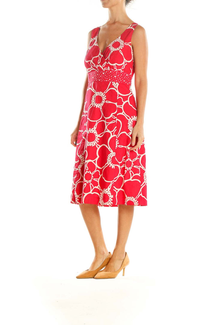 Red Floral Print Retro A-Line Dress