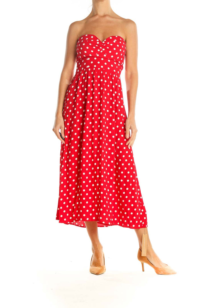 Red Strapless Polka Dot Day Fit & Flare Dress