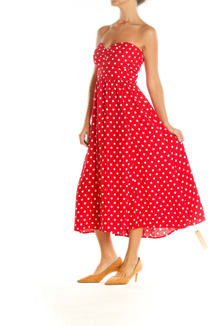 Red Strapless Polka Dot Day Fit & Flare Dress