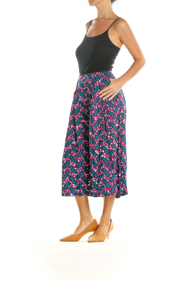 Blue Pink Printed Bohemian Flared Skirt