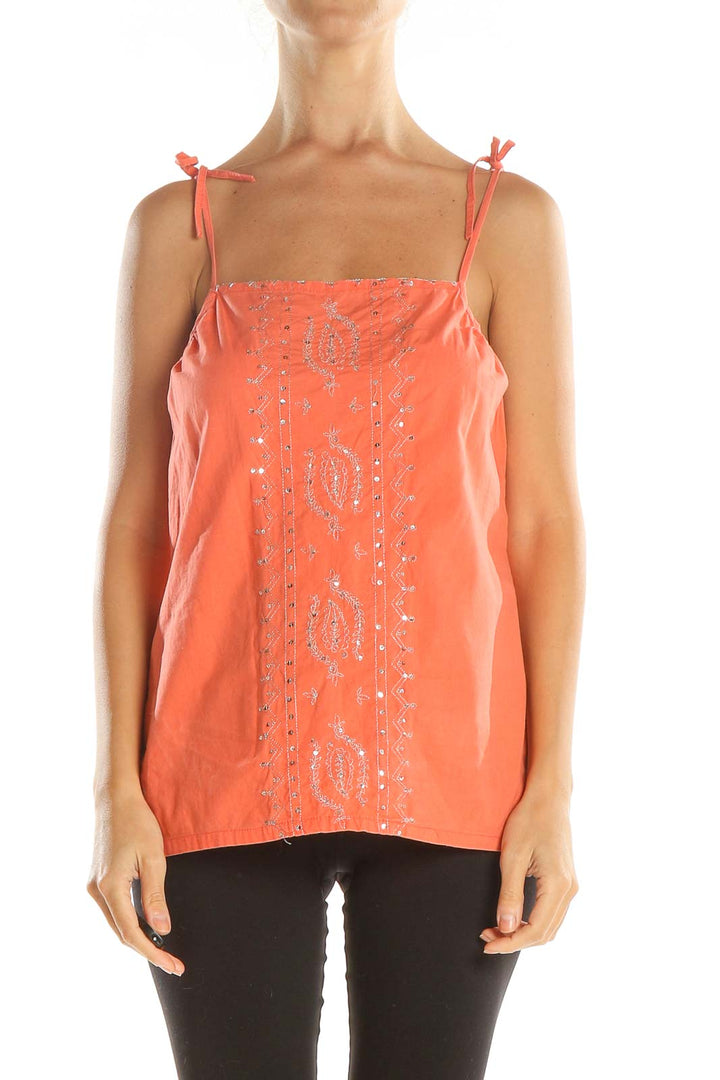 Orange Sequin Bohemian Tank Top