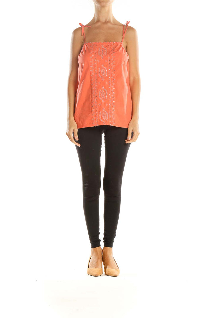 Orange Sequin Bohemian Tank Top