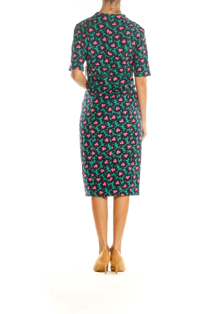 Green Pink Printed Work Sheath Dress