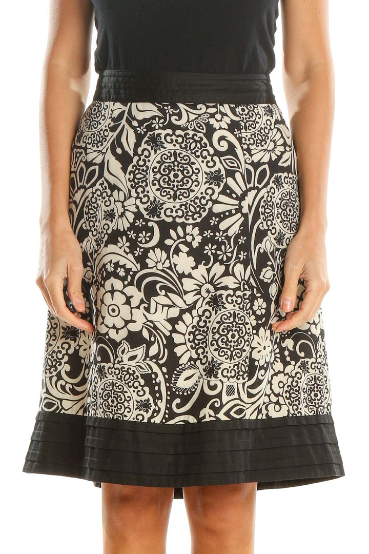 Beige Black Paisley Retro A-Line Skirt