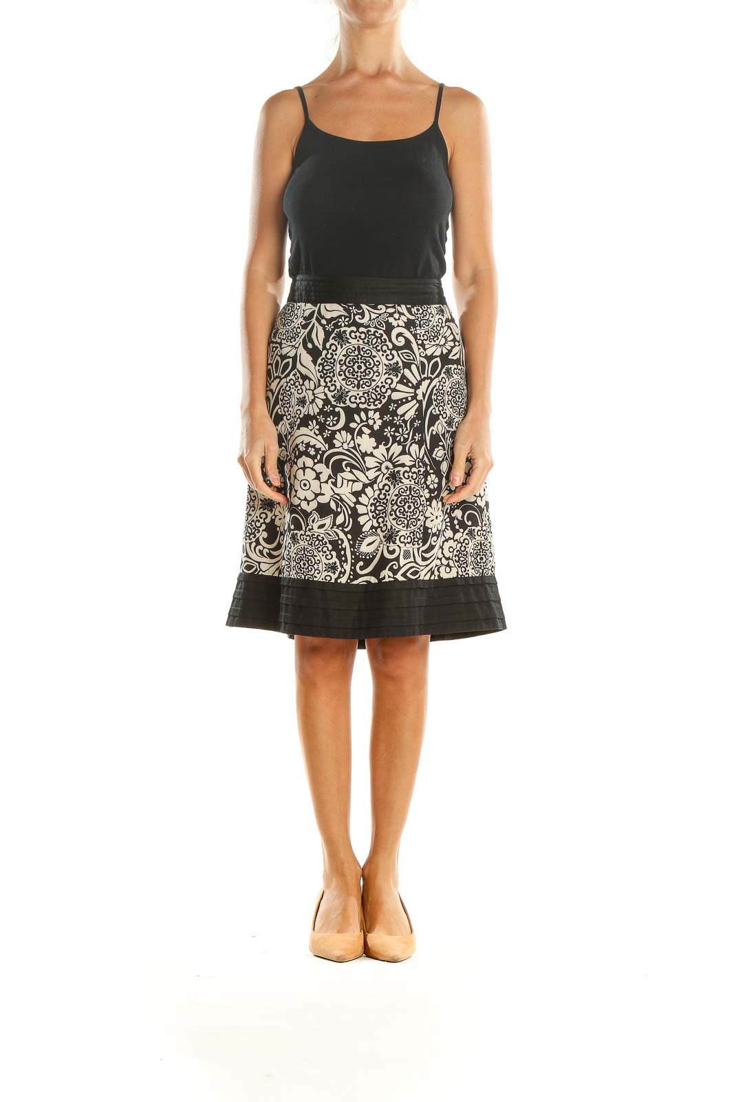 Beige Black Paisley Retro A-Line Skirt