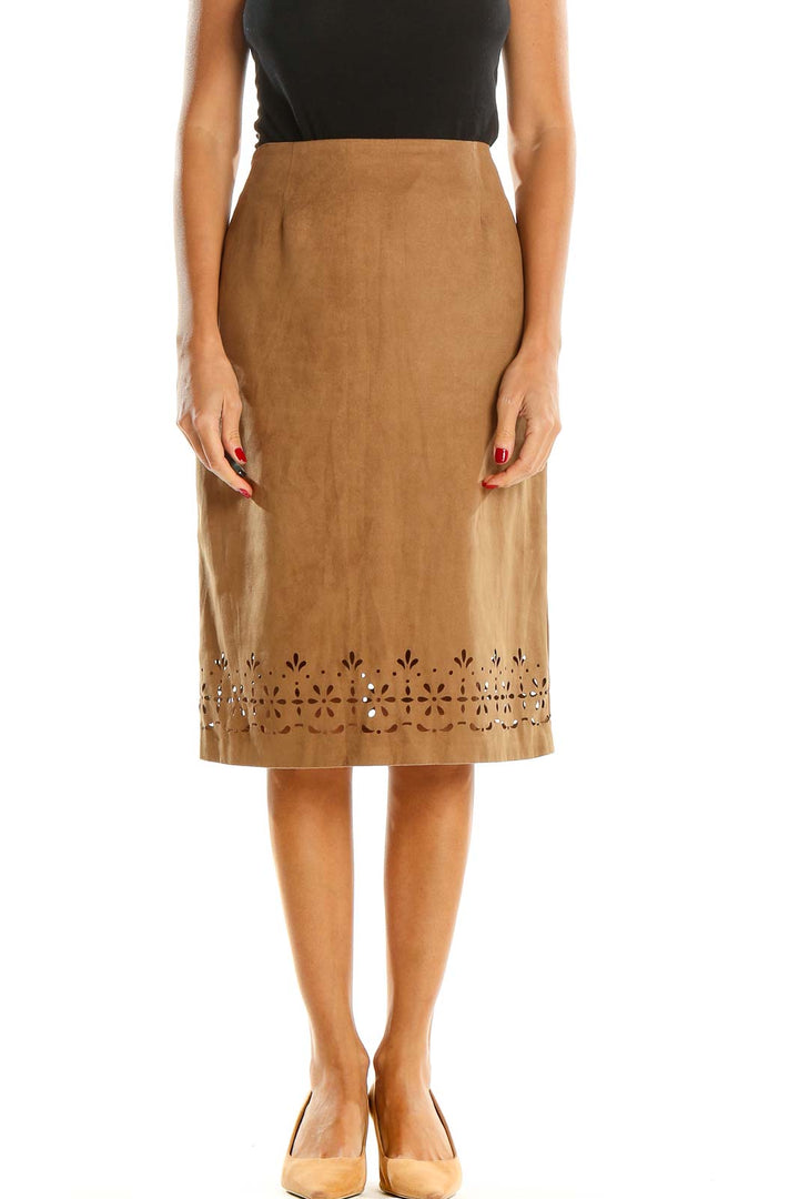 Brown Solid Brunch Pencil Skirt