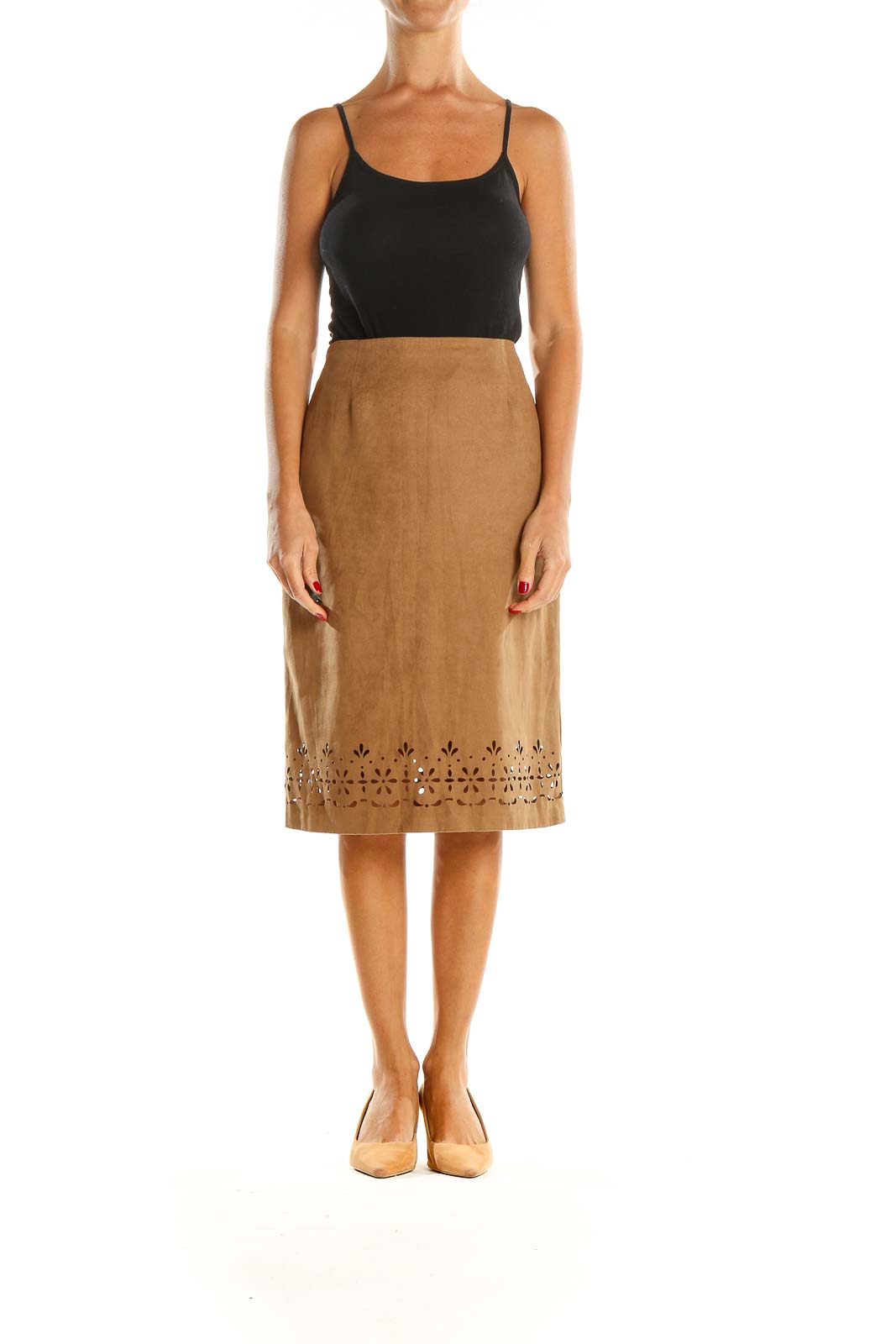 Brown Solid Brunch Pencil Skirt