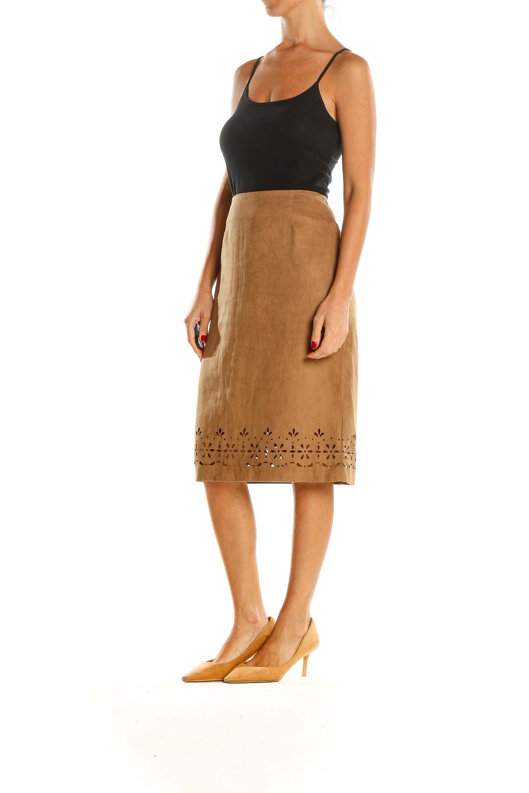 Brown Solid Brunch Pencil Skirt