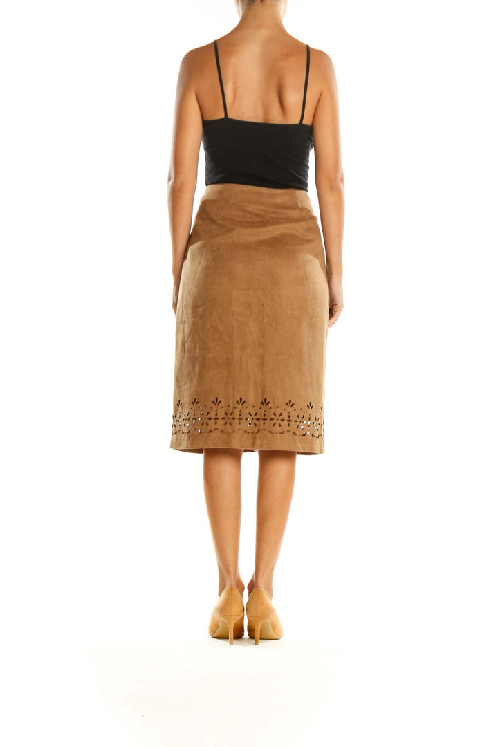 Brown Solid Brunch Pencil Skirt