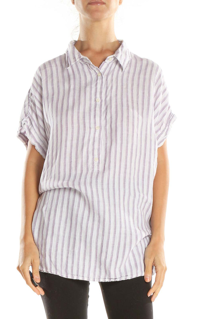 White Purple Striped Casual Top