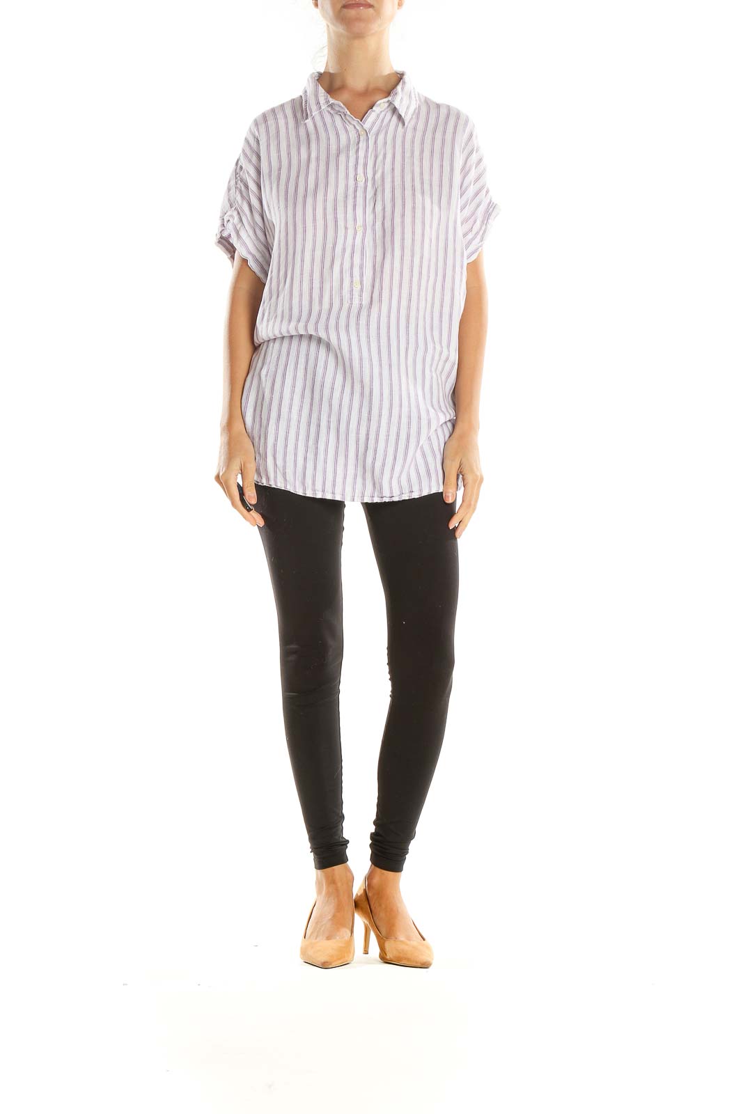 White Purple Striped Casual Top