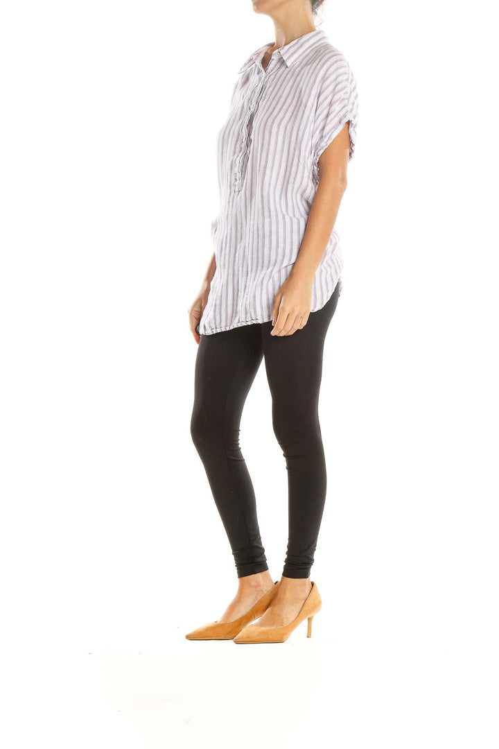 White Purple Striped Casual Top