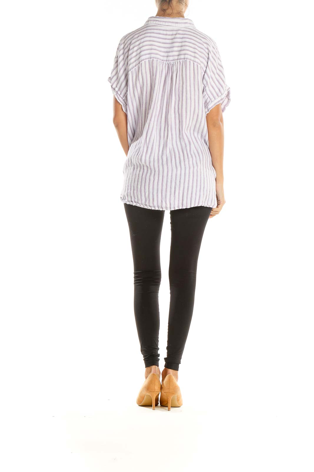 White Purple Striped Casual Top