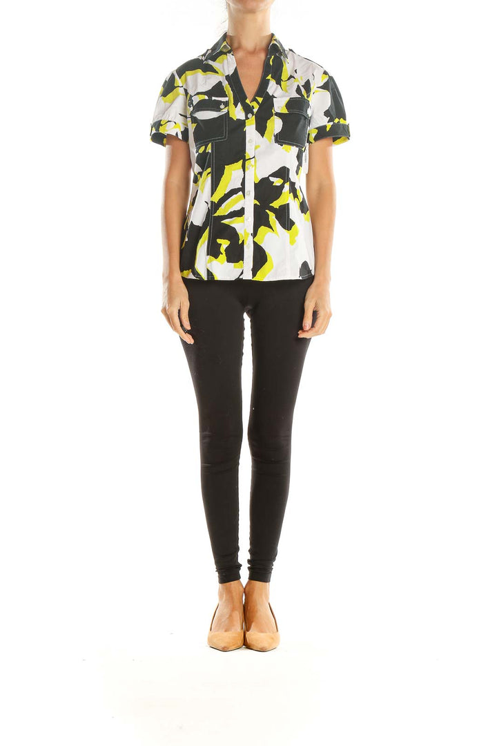 Black White Yellow Printed Retro Top