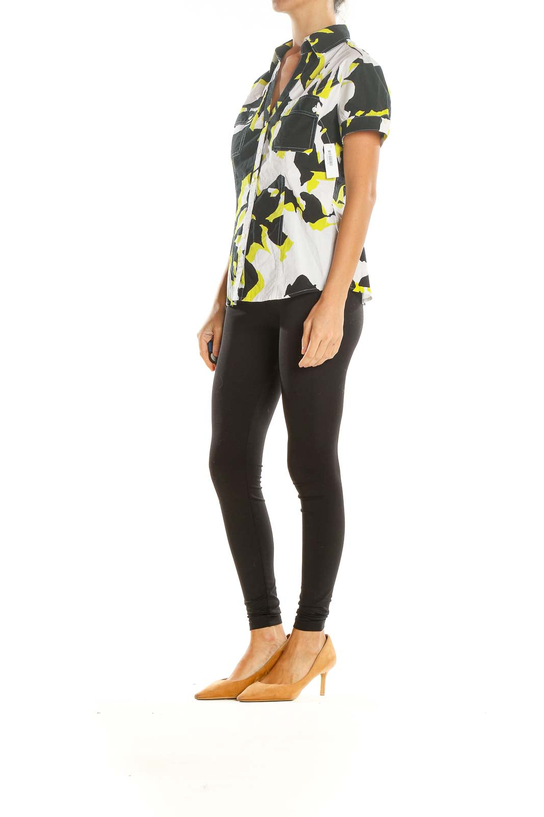 Black White Yellow Printed Retro Top