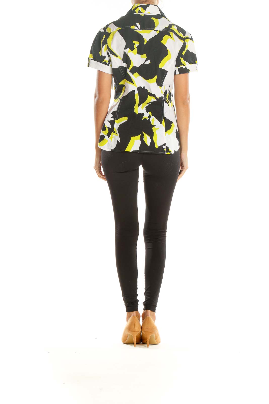 Black White Yellow Printed Retro Top