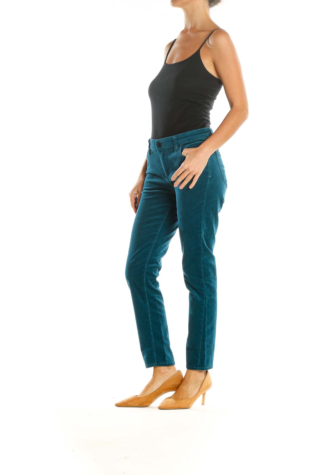 Blue Corduroy Textured Casual Trousers