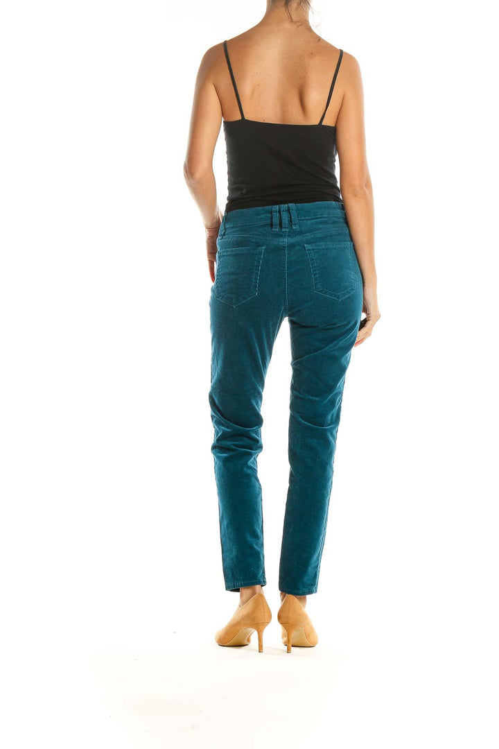 Blue Corduroy Textured Casual Trousers