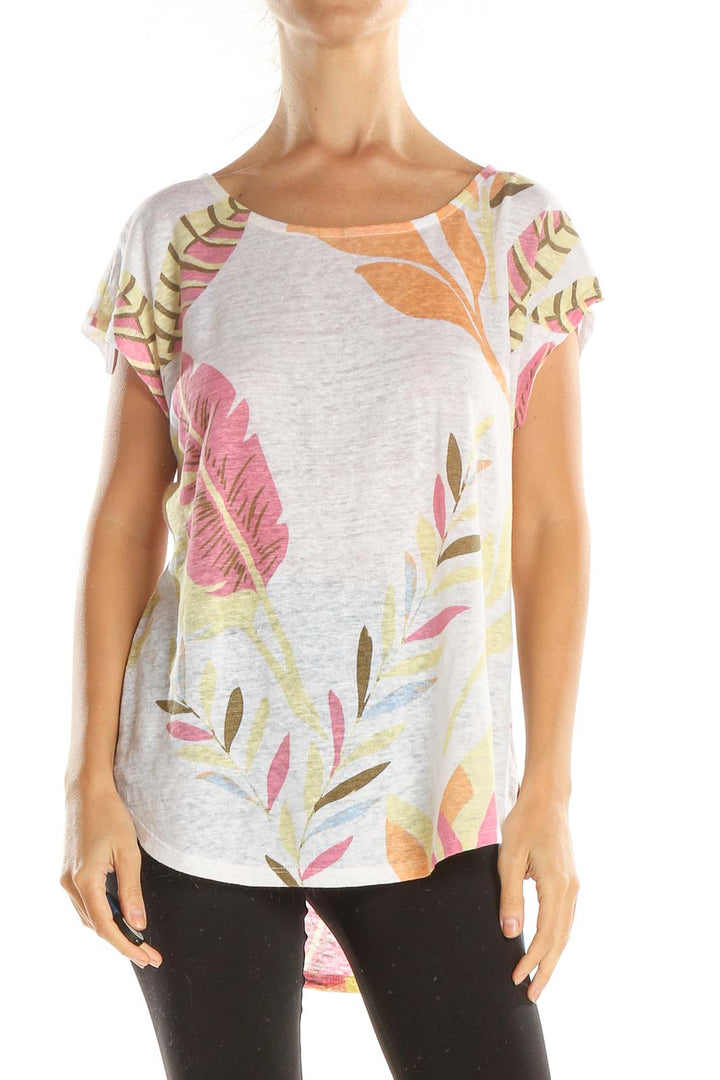 White Tropical Print Casual T-Shirt