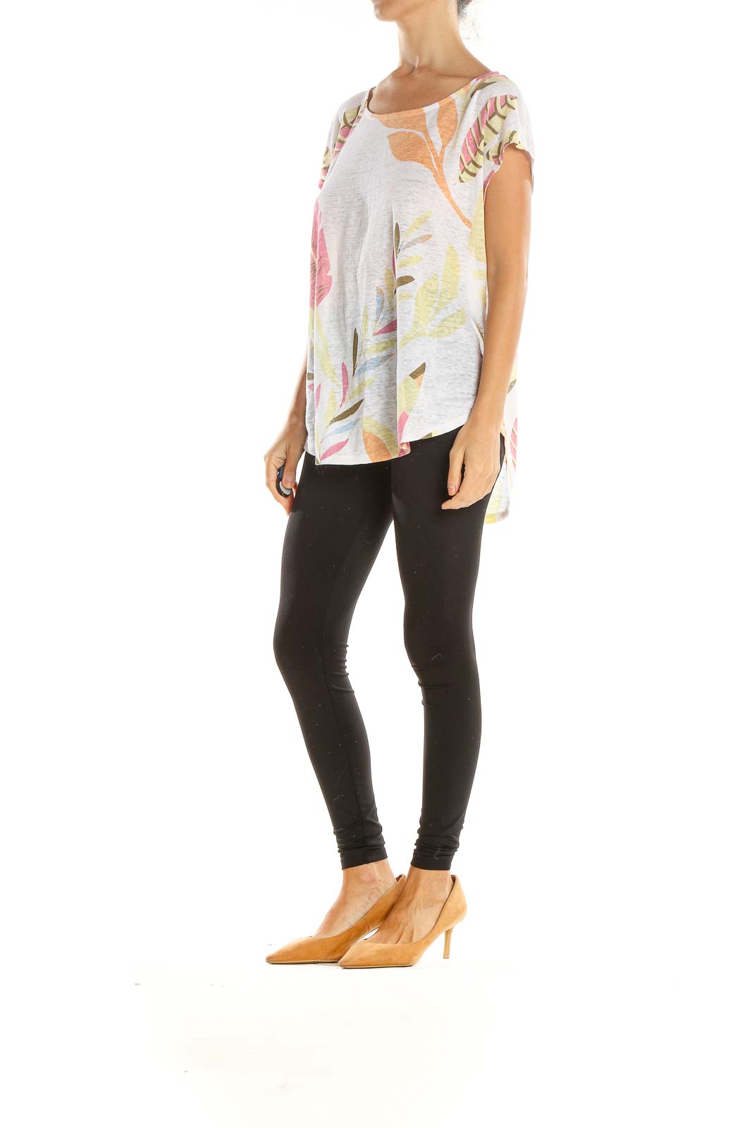 White Tropical Print Casual T-Shirt