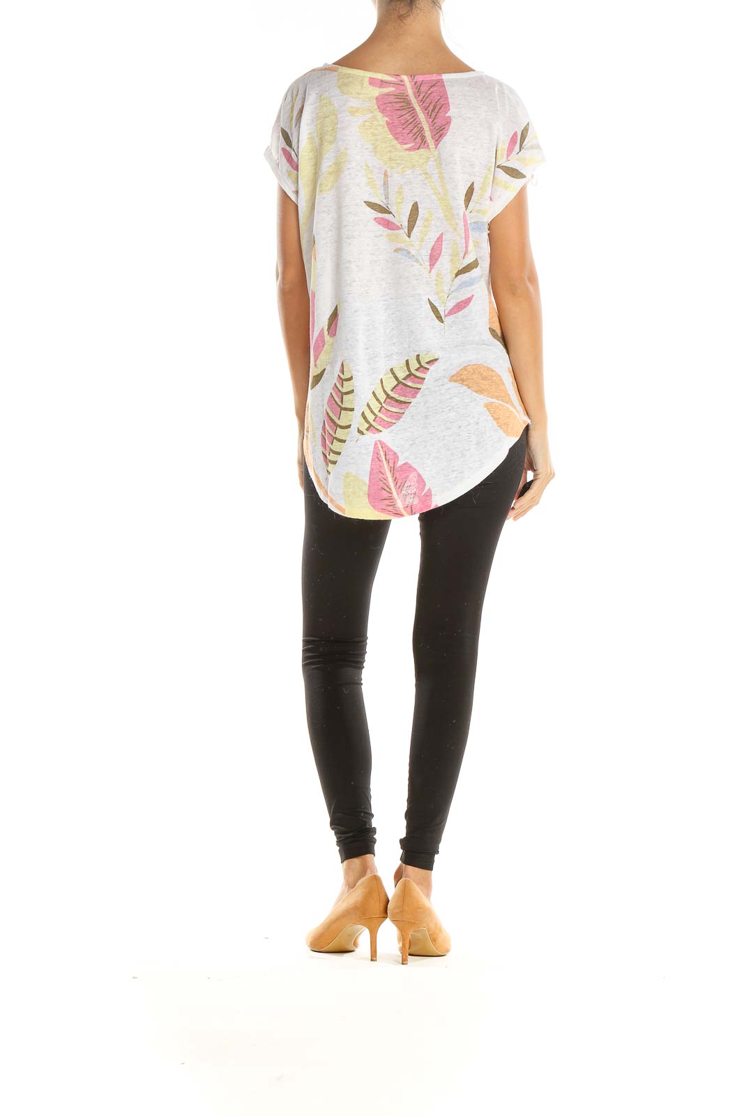 White Tropical Print Casual T-Shirt