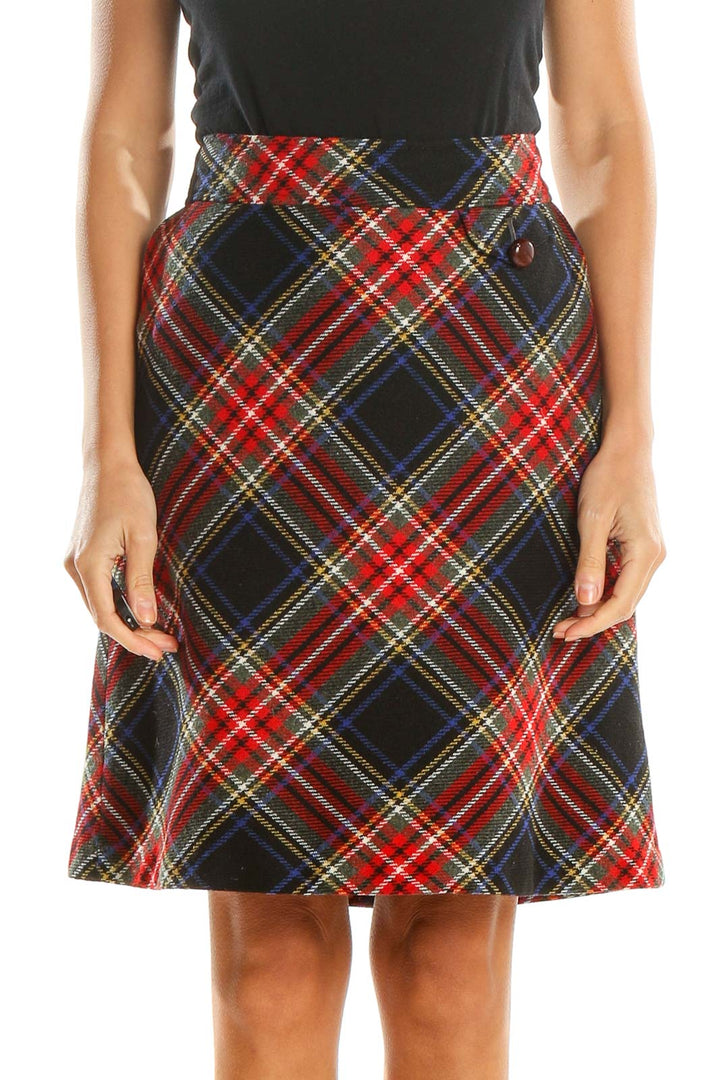 Blue Red Plaid Retro A-Line Skirt