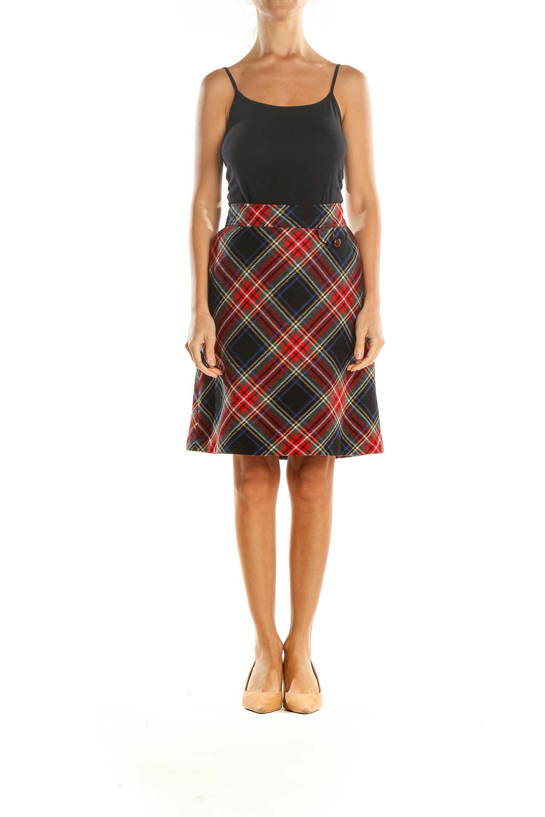 Blue Red Plaid Retro A-Line Skirt