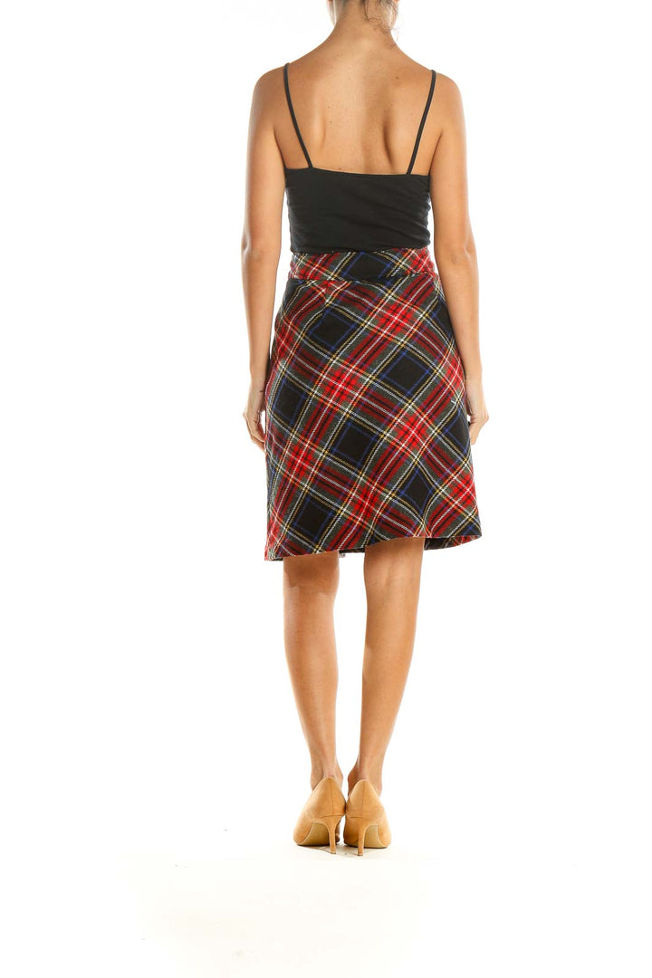 Blue Red Plaid Retro A-Line Skirt