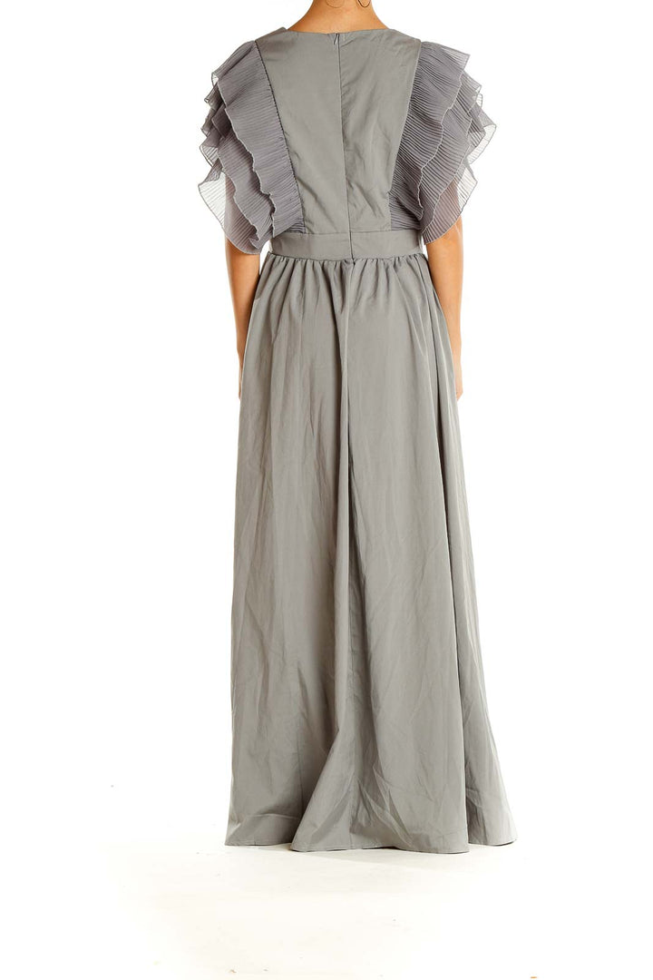 Gray Evening Maxi Ruffle Dress