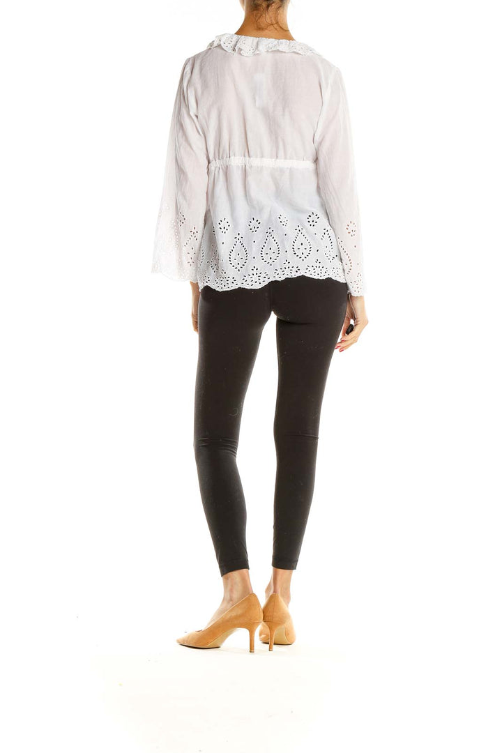 White Eyelet Delicate Tie Front Top