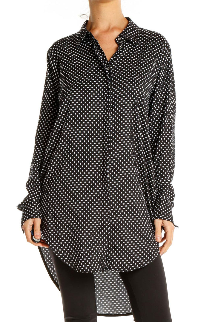 Black White Polka Dot Casual Top