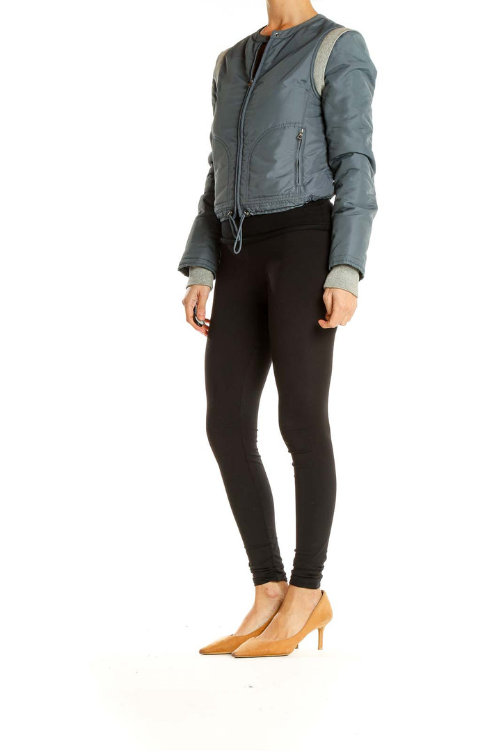 Gray Cropped Puffer Moto Jacket