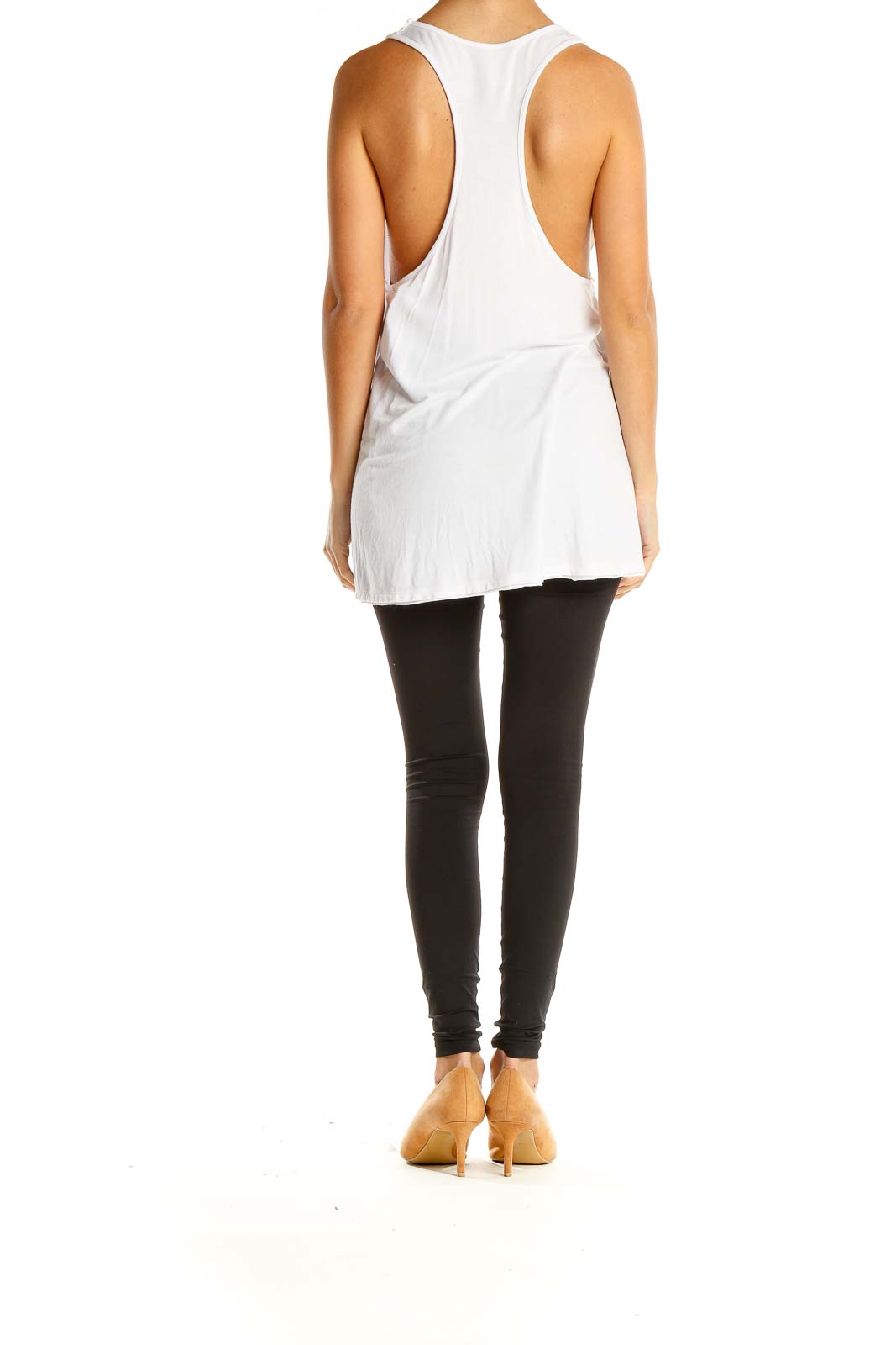 White Casual Tank Top with Neckline Detail