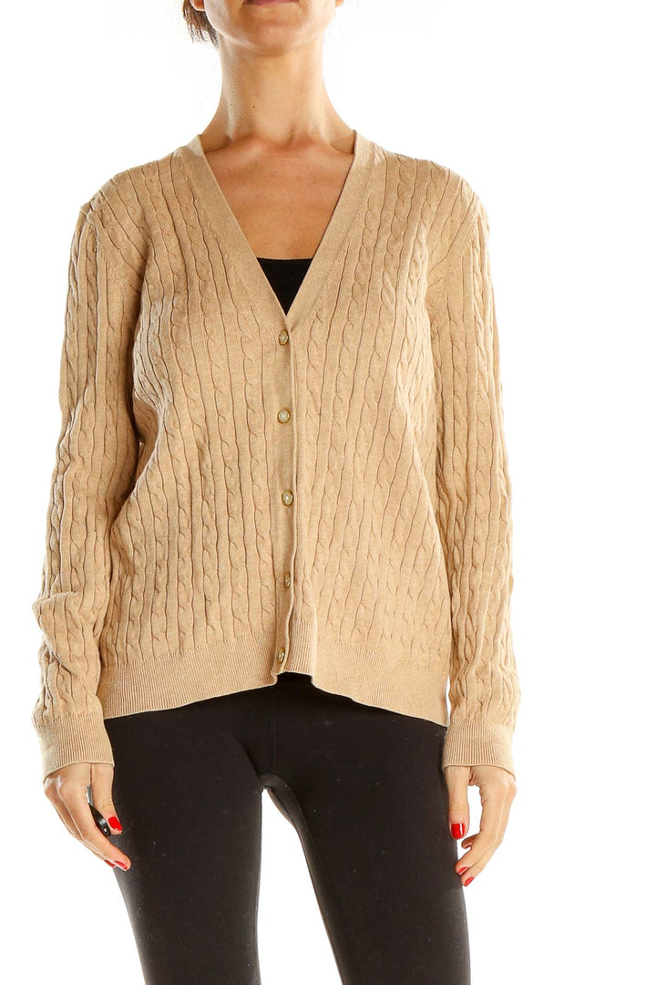 Beige Cable Knit Cardigan