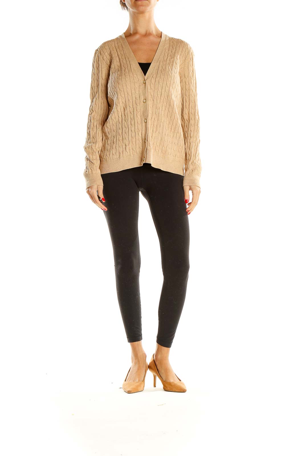 Beige Cable Knit Cardigan