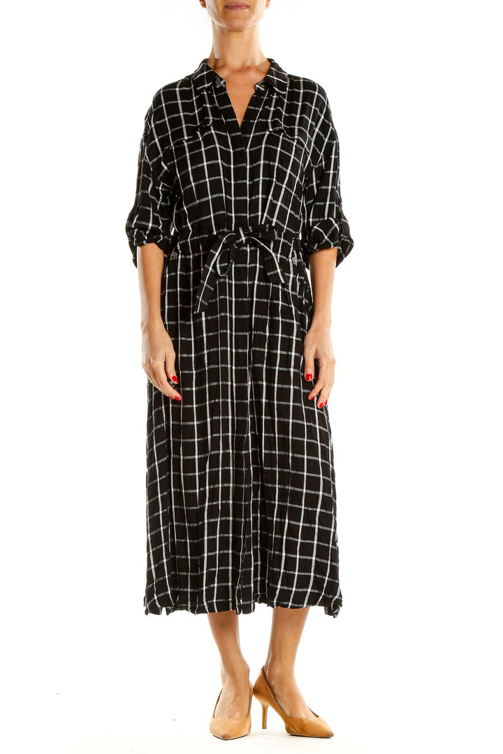 Black Checkered Casual Shirt Dress