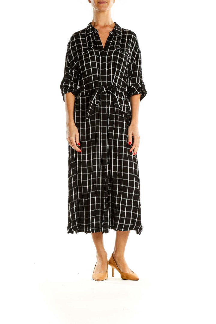 Black Checkered Casual Shirt Dress