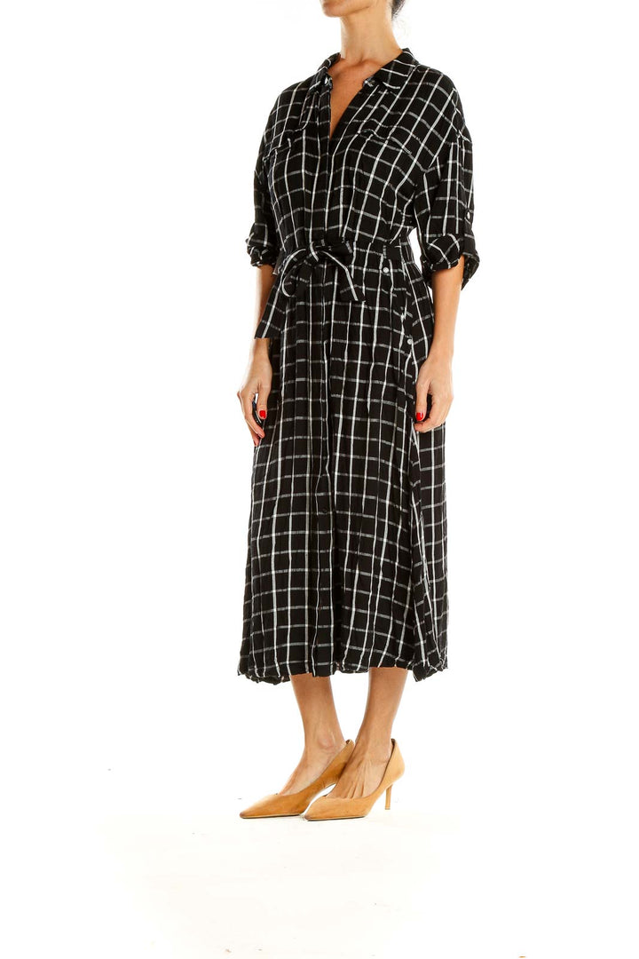 Black Checkered Casual Shirt Dress