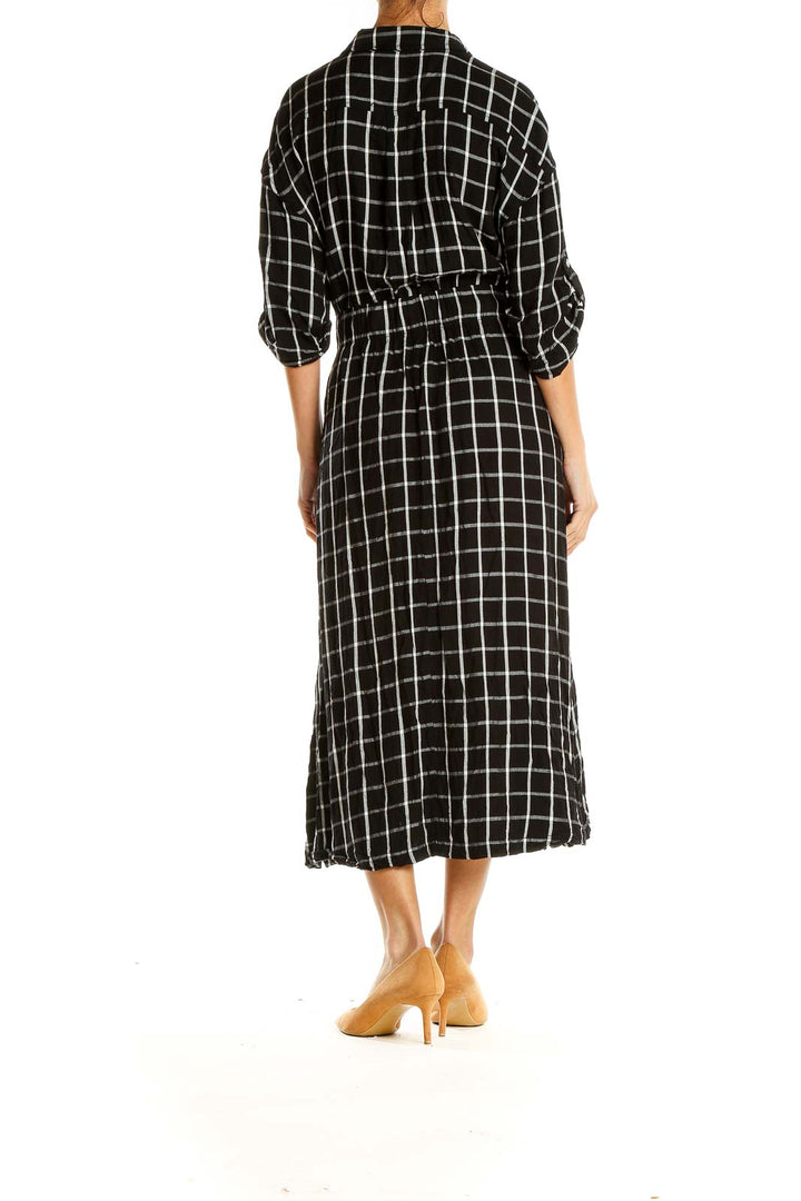 Black Checkered Casual Shirt Dress