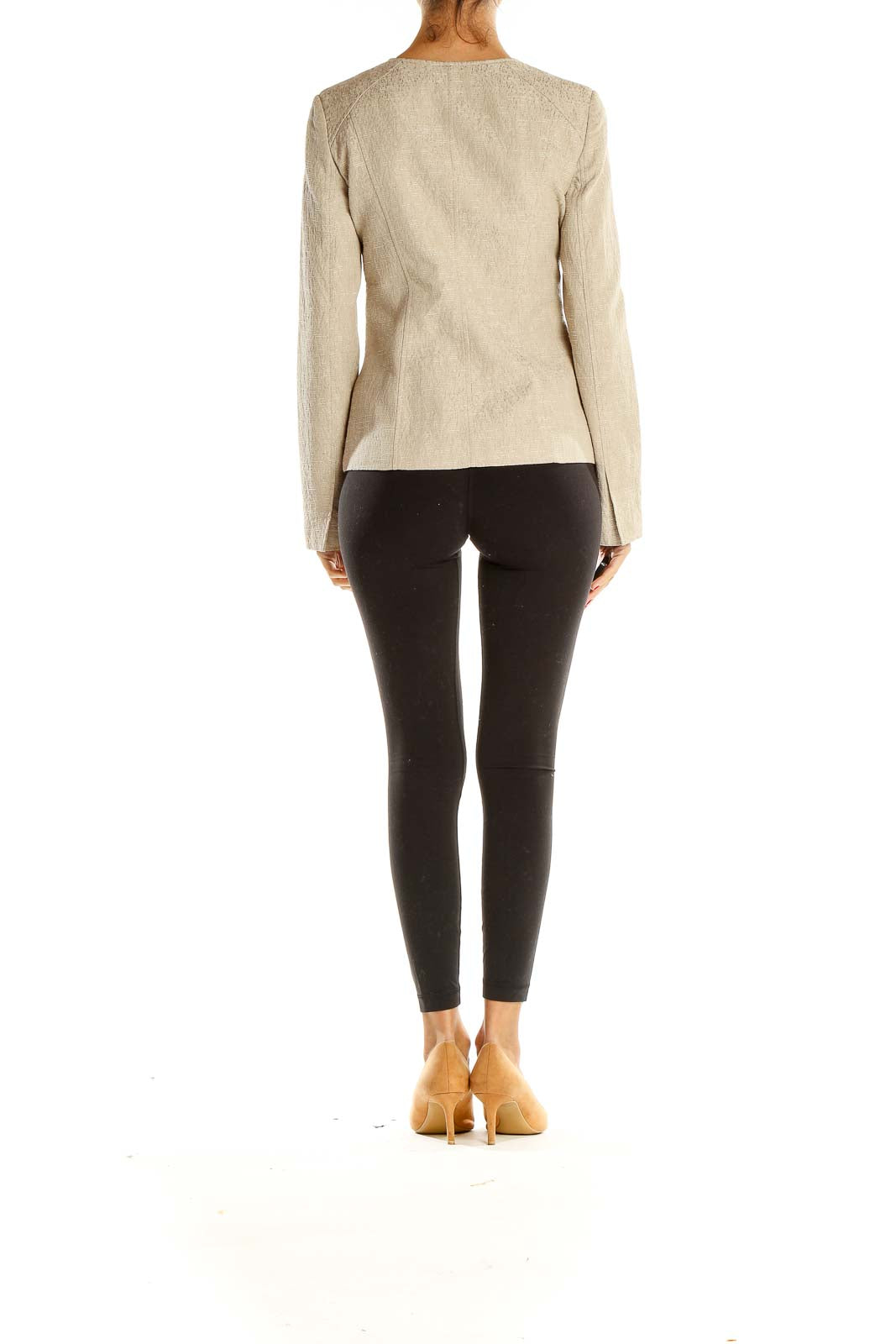 Beige Textured Fitted Jacket