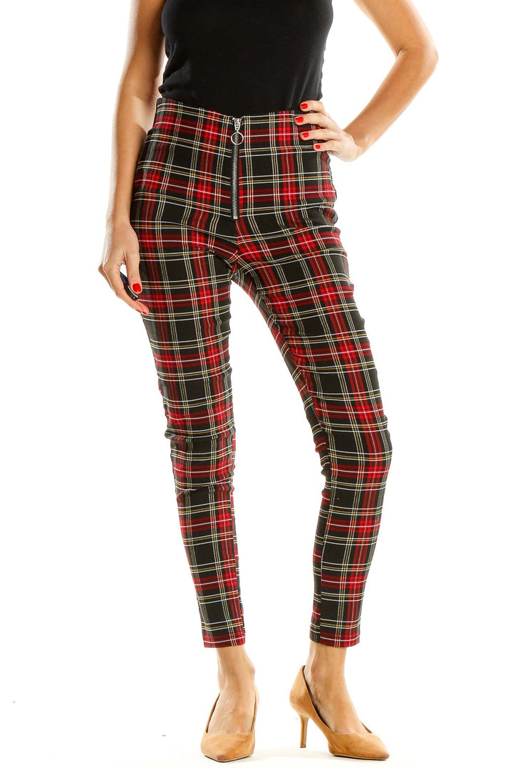 Red Checkered Casual Pants