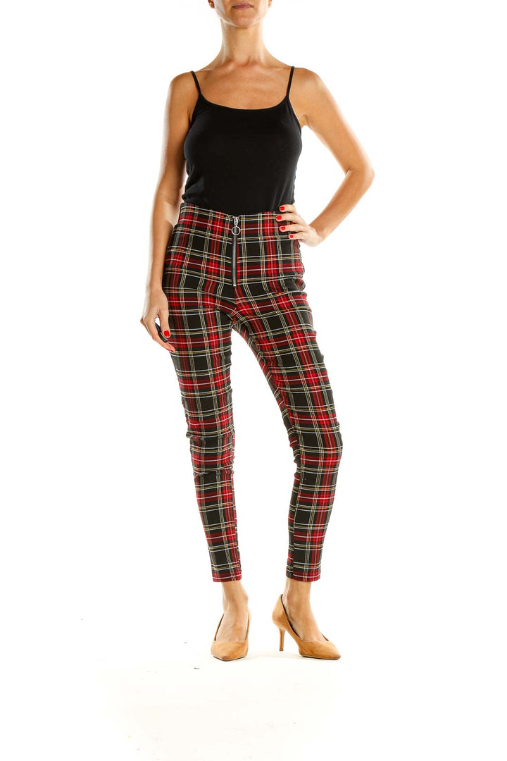 Red Checkered Casual Pants