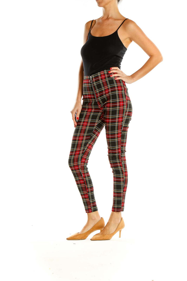 Red Checkered Casual Pants