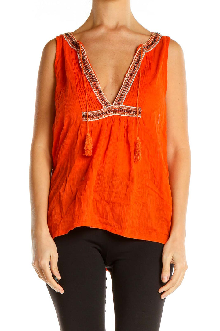 Orange Embroidered Bohemian Blouse