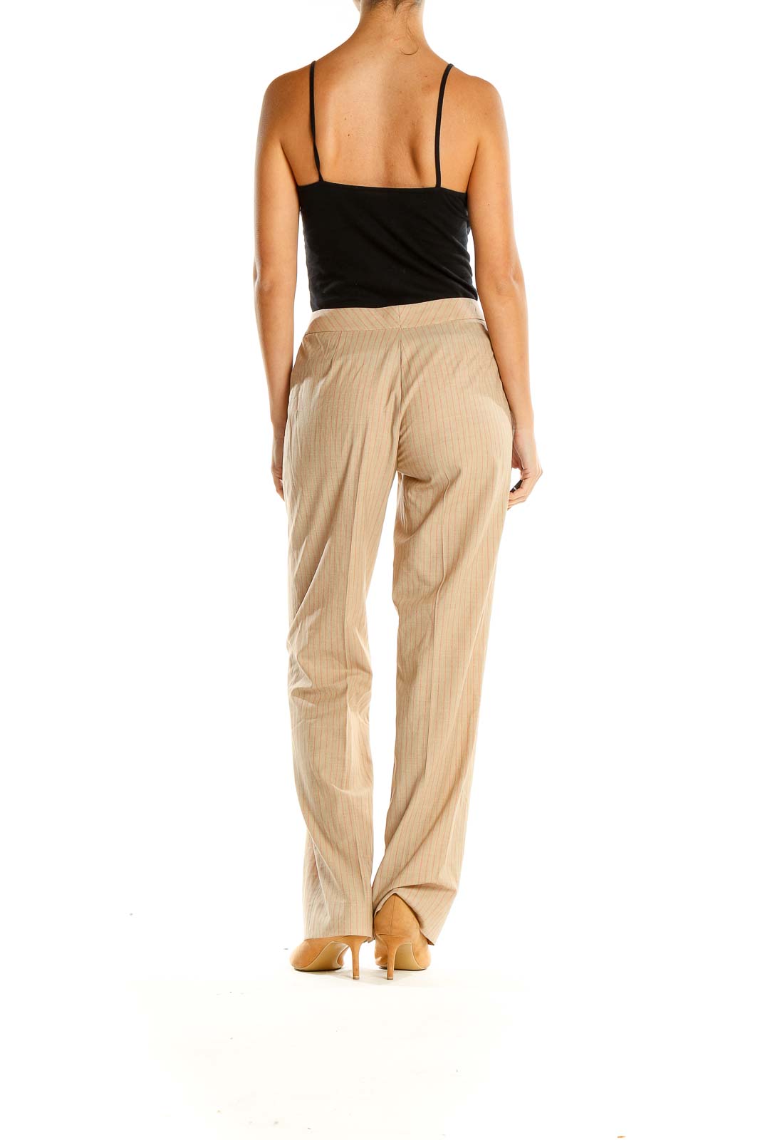 Beige Striped Classic Trousers