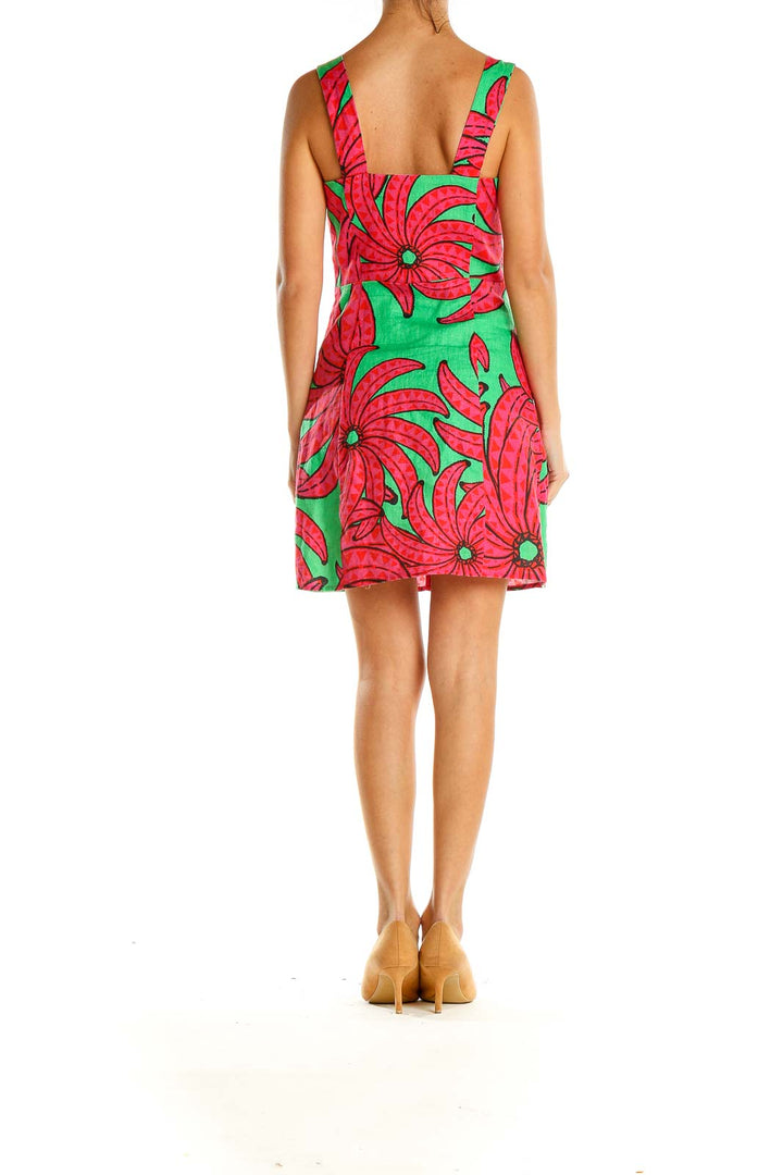 Pink Green Tropical Print Shift Dress